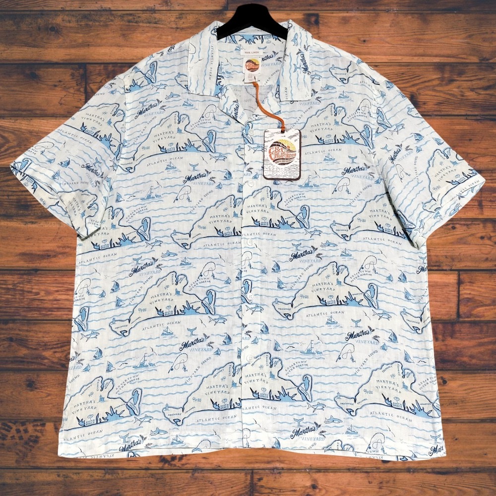 C&C‎ 100% Linen Shirt Mens XL Martha's Vineyard Sail Boat Nautical Beach NEW